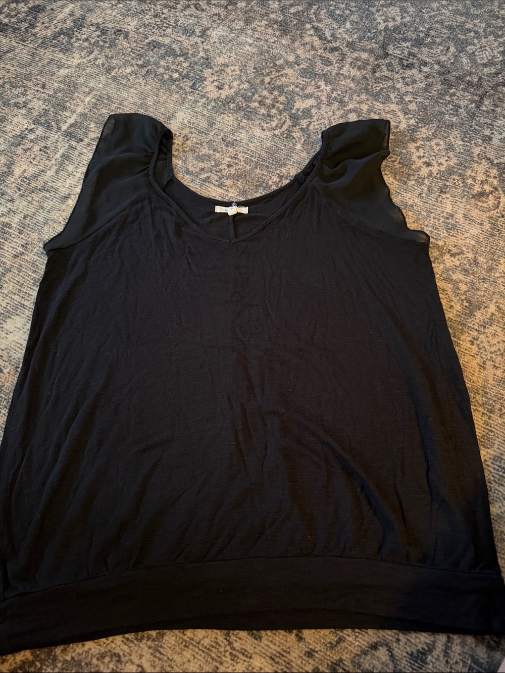 Maurices Black Scoop Neck Tank Top with Sheer Cap Sleeves